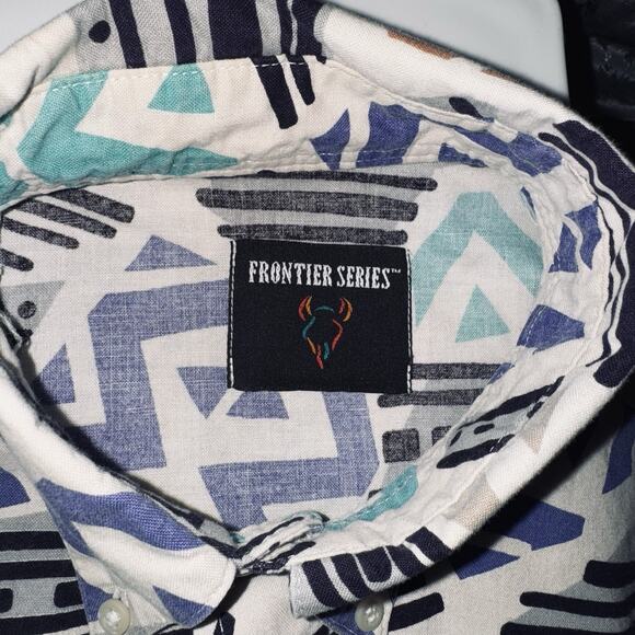 VTG 90s Wrangler Frontier Series Shirt Medium Collar Aztec Abstract Cowboy Rodeo - Picture 3 of 4